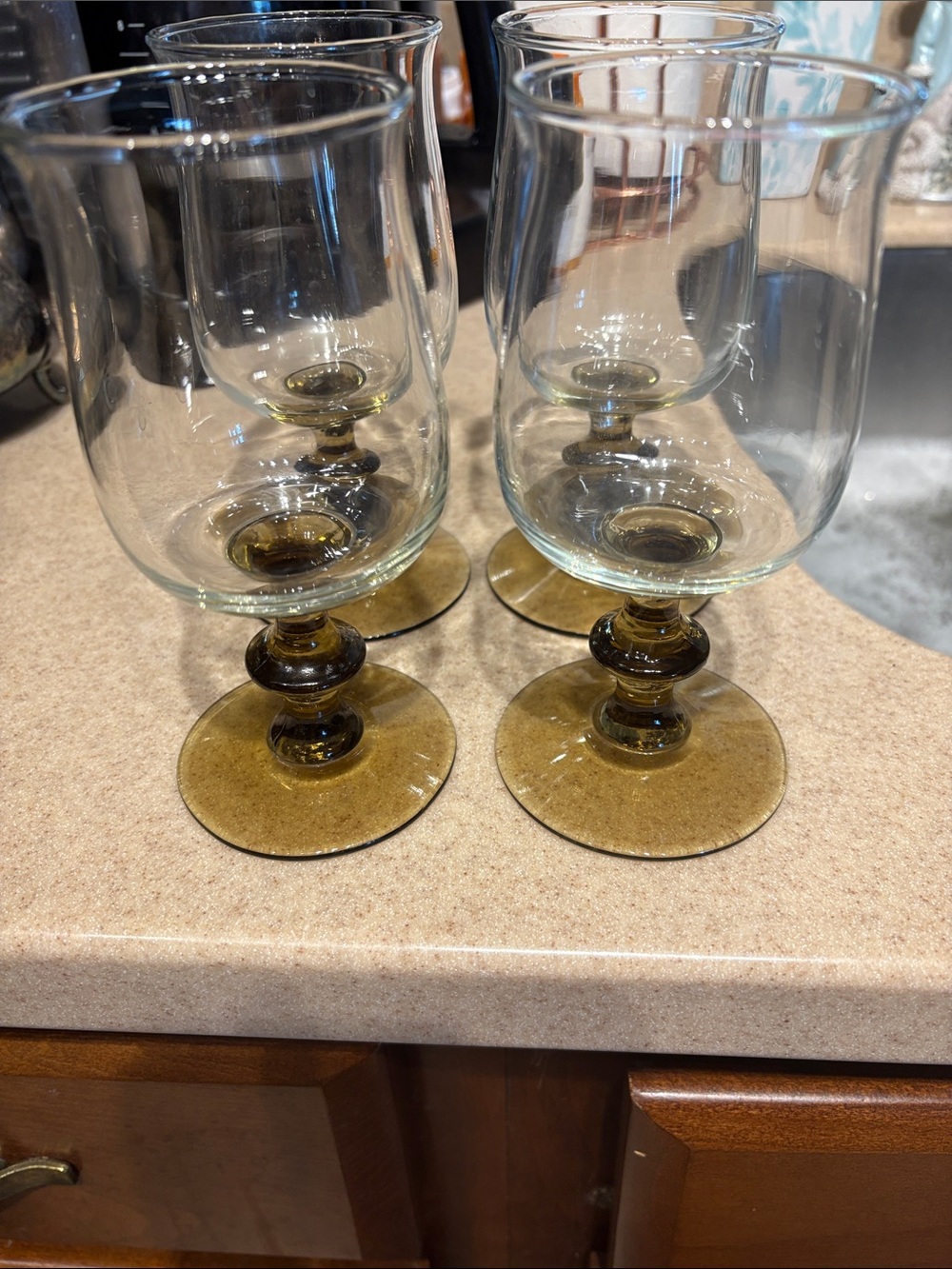 Libbey Clear Glass Stemmed Goblets with Smoky Brown Stems (Set of 4)